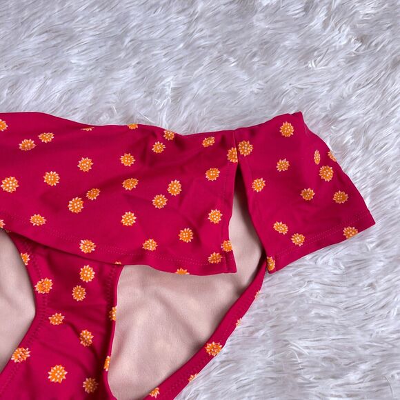 Sundance Catalog Slit Skirted Bikini Bottom Pink Orange Floral Swim Womens XS - Picture 2 of 6